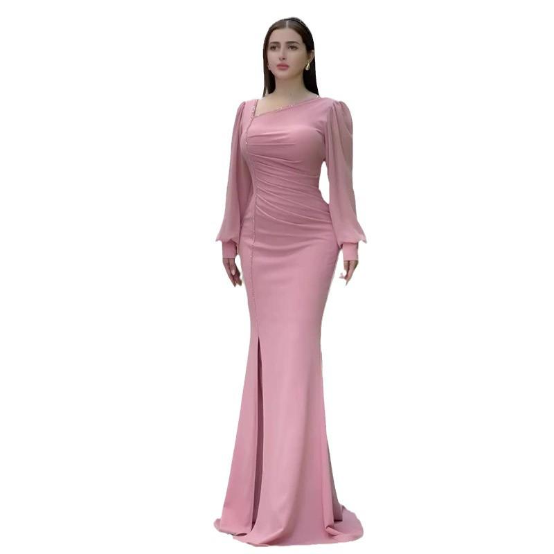 2024 Autumn Women's Pure Desire Asymmetrical Neckline Waist-Cinching Fishtail Bodycon Dress