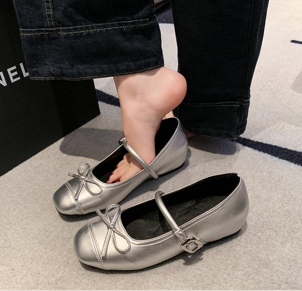 

2026 Vintage Bowknot Women Mary Jane Shoes Concise Walking Shoes Female Elegant Buckle Strap Dress Height Increase Shoes 35 срібний