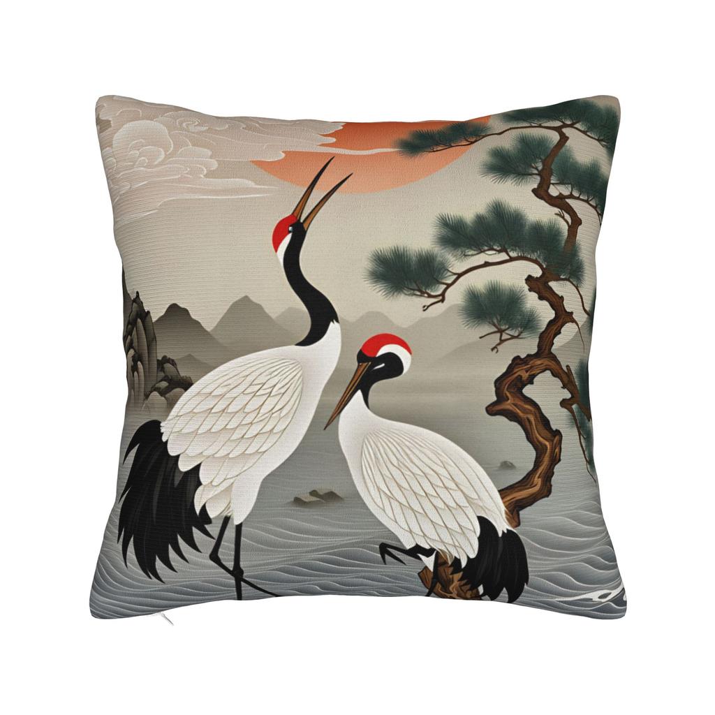 Chinese Style Crane Pillow Case Print Pillow Cover Funny Pillowcases For Sofa Car Home Decor