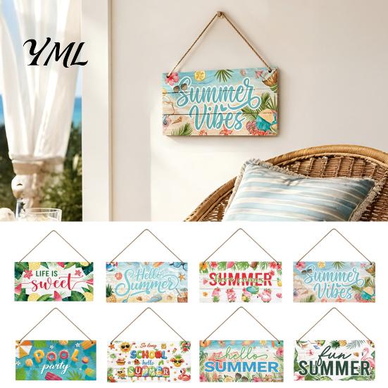 Beach House Wall Sign Summer Wooden Hanging Sign, Theme Welcome Front Door Decor with Themed Gifts Rope, Colorful Hanger for Seasonal Farmhouse Floral