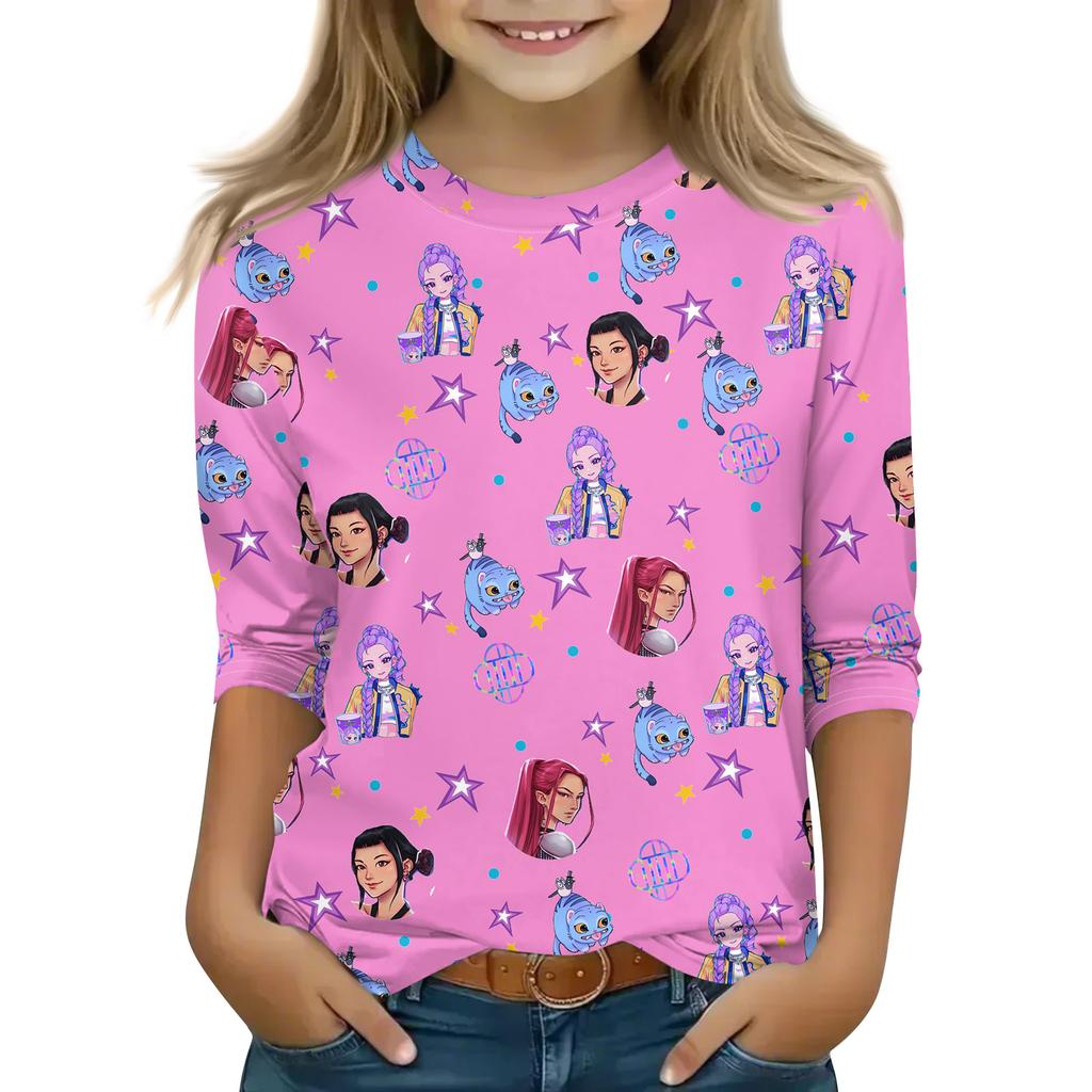 Druck-Tops für junge Mädchen 4-11 Jahre Rundhals 3/4-Ärmel T-Shirts Trendige Tops Outfit T-Shirts