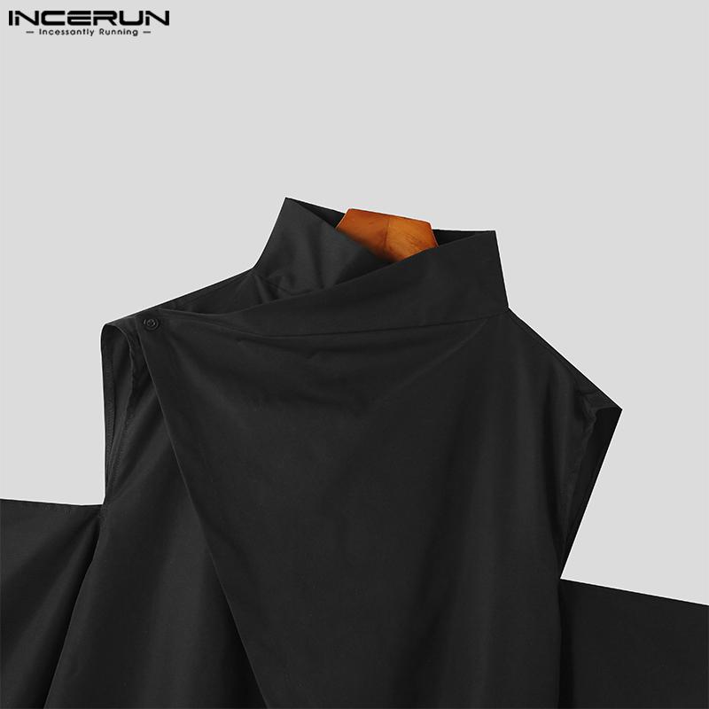 INCERUN Men Cold Shoulder Cutout Long Sleeve Cross Split Irregular Tops