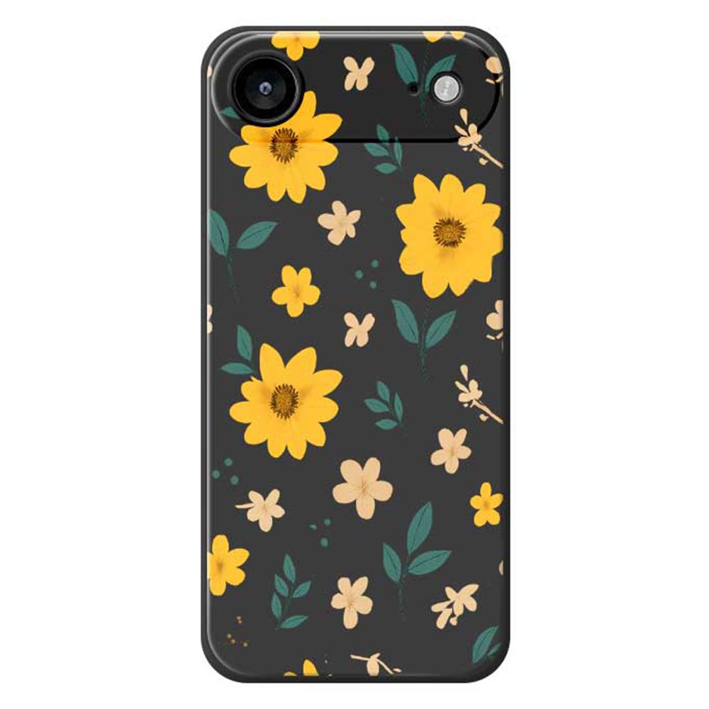 

For iPhone 17 Air Case Yellow Floral and Leaves Pattern Printing Straight Edge TPU Phone Back Cover Black
