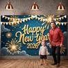 New Year Decor Banner Pattern Festive Display Holiday Background Gold Lettering Year Celebration Backdrop For New Year Eve