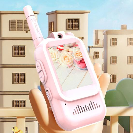 1 Set Kids Video Interphone Toy with Voice Changer Rechargeable Long Range Handheld Wireless Intercom Indoor Outdoor Boys Girls 2-Way Radio Toy