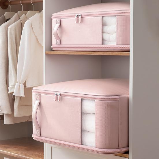 Collapsible Comforter Bag Zippered Self Compression Clothes Storage Bag with Transparent Window Large Capacity Expandable Closet Organizer