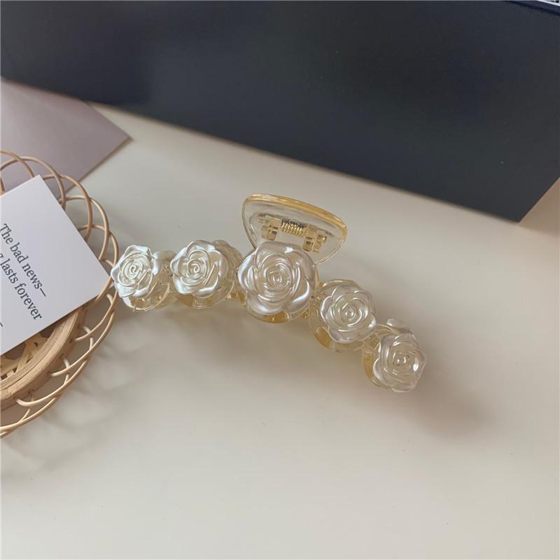 Sweet White Camellia Shark Clip French Elegant Hancy Hair Clips Transparent Rose Blossoms Flower Hairpin