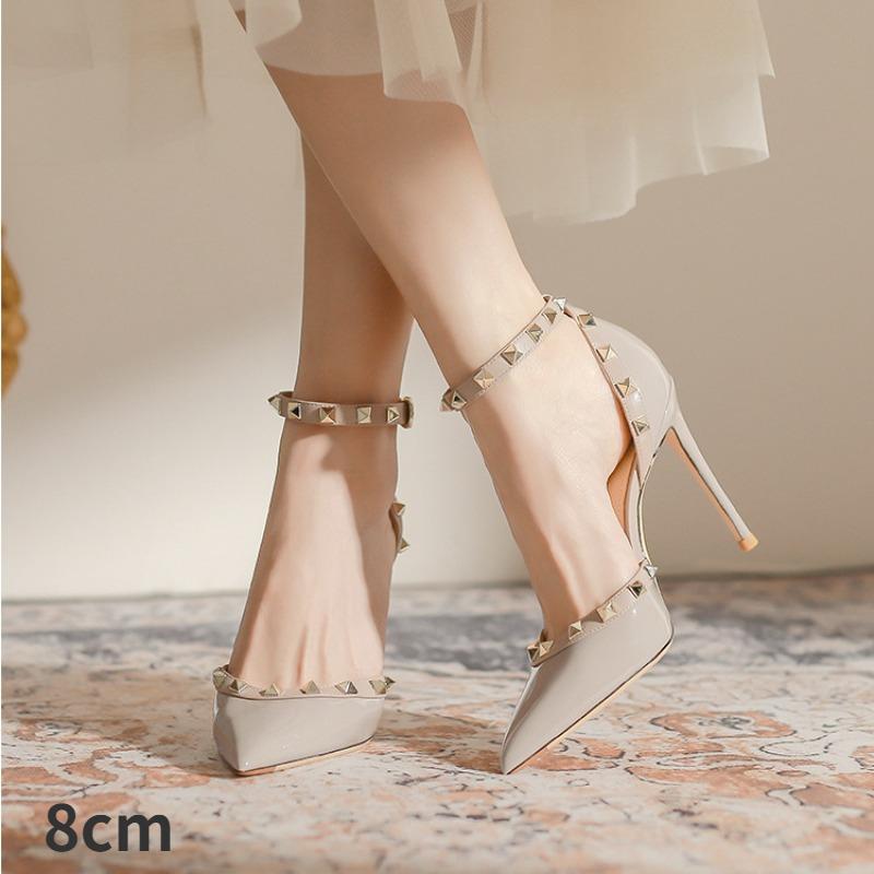 Letní nýtované vysoké podpatky dámské zabalené sandály na tenkém podpatku s jednořadou přezkou