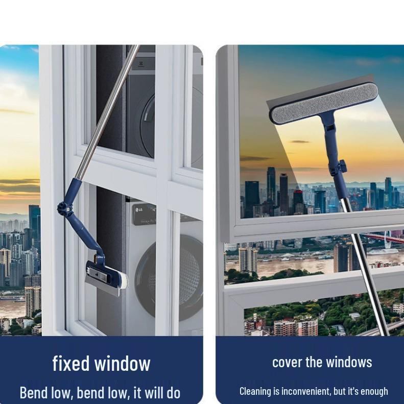 

Двусторонний стеклоочиститель для высоких окон с поворотной длинной ручкой и встроенным скребком синий