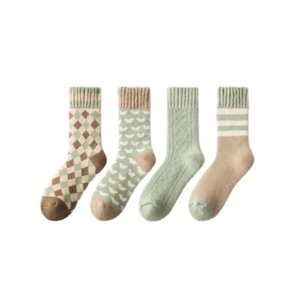 

4Pairs Winter Thickened Socks Sleeping Warm Socks Women Simple Floor Plush Socks Winter 4Pairs