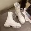 2025 Spring/Summer New White Thin Middle Breathable Thick Bottom Single Boots Trendy Motorcycle Short Boots