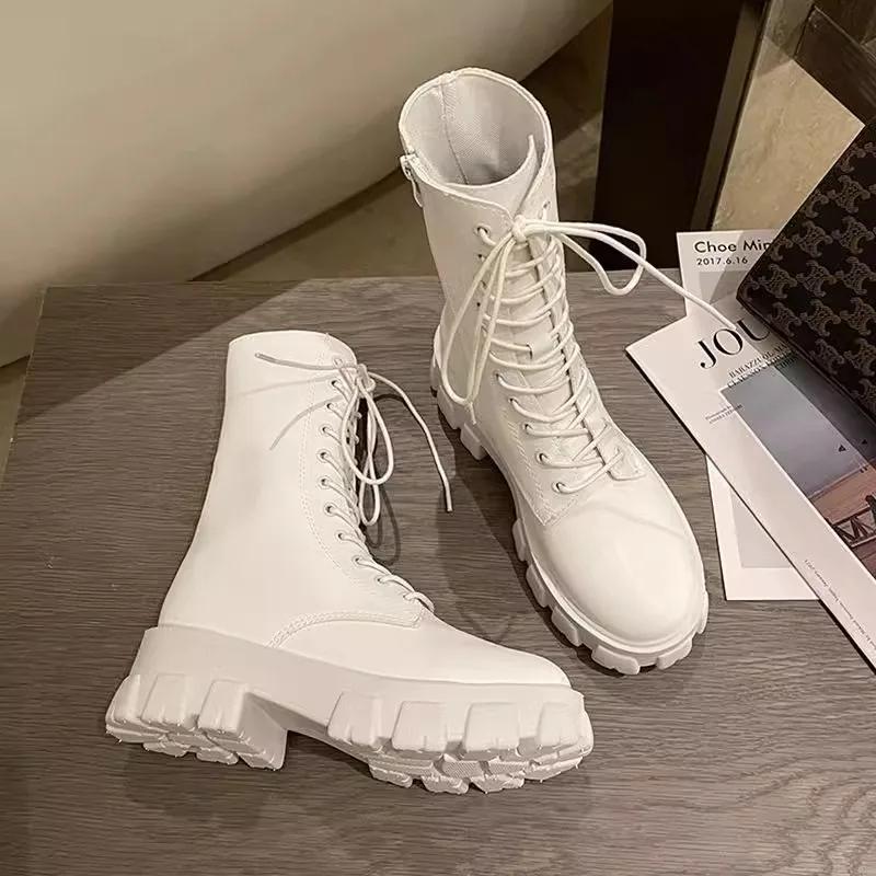 2025 Spring/Summer New White Thin Middle Breathable Thick Bottom Single Boots Trendy Motorcycle Short Boots
