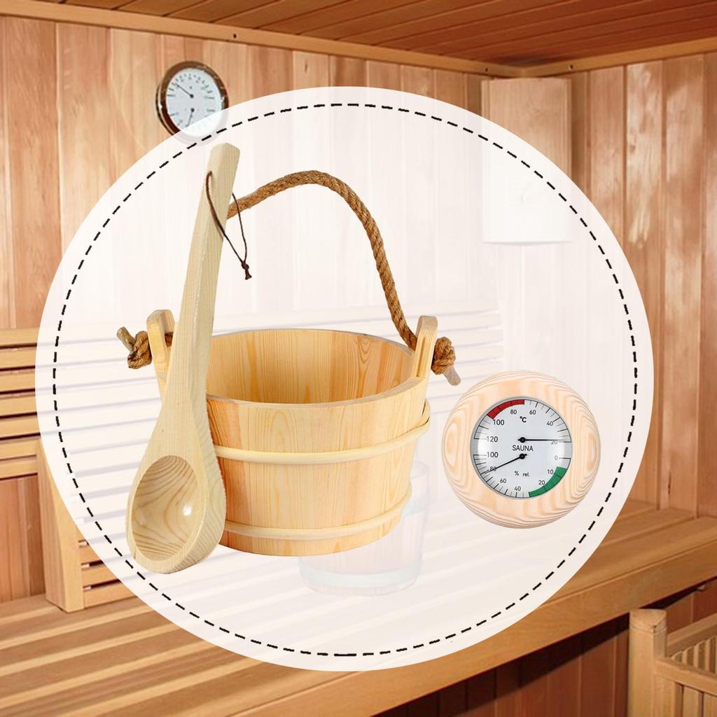 Handmade Wooden Sauna Bucket and Ladle Set Bath Barrel Spa Tools for Sauna Tent Steamer Outdoor Use