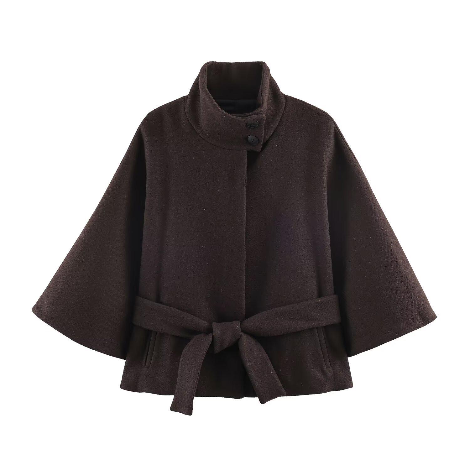 

European & American Women s Fashion Short Coat with Belt & Layered Details Extra Small