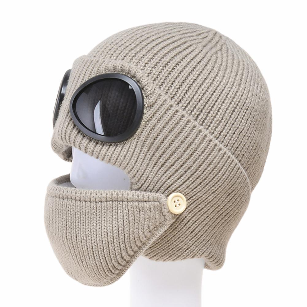 3 In 1 Knitted Goggles Beanie Thicken Winter Hat Korean Style Warm Balaclava All In 1 Protection Super Soft Fleece Lining