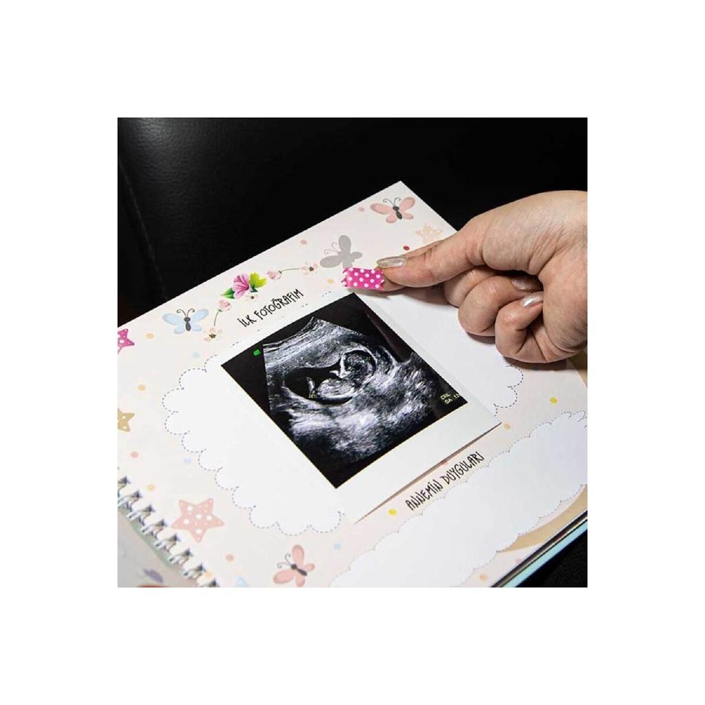 Schwangerschafts- und Mutter-Baby-Tagebuch in einer Schachtel, Erinnerungsbuch – mit Fotoklebeband und Gelstift als Geschenk