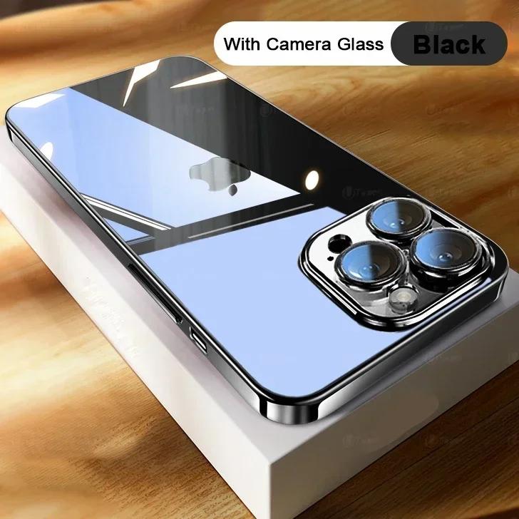 

Высококачественный прозрачный чехол для iPhone 16 15 14 Plus 11 12 13 Pro Max с полной защитой объектива, мягкая противоударная задняя крышка из ТПУ for iPhone 14 Plus чёрный