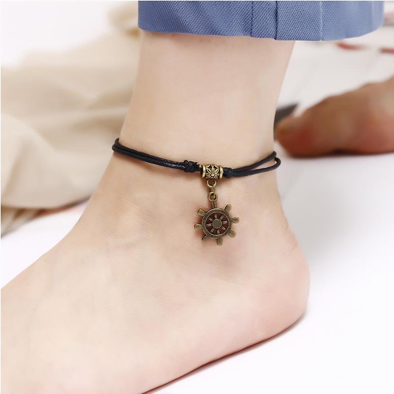 Jl60 Simple Black Rope Anklet, Mori Flower Tower Rudder Anklet Jewelry Women