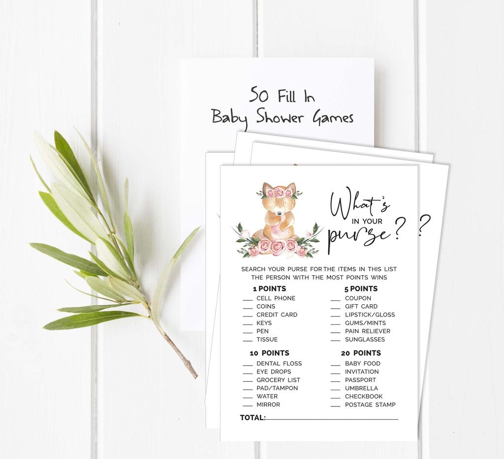 Inkdotpot Fox Animal Baby Shower Game Set Of 50 BabyA  AlphabetA  ABCA  Game Gender Neutral Party