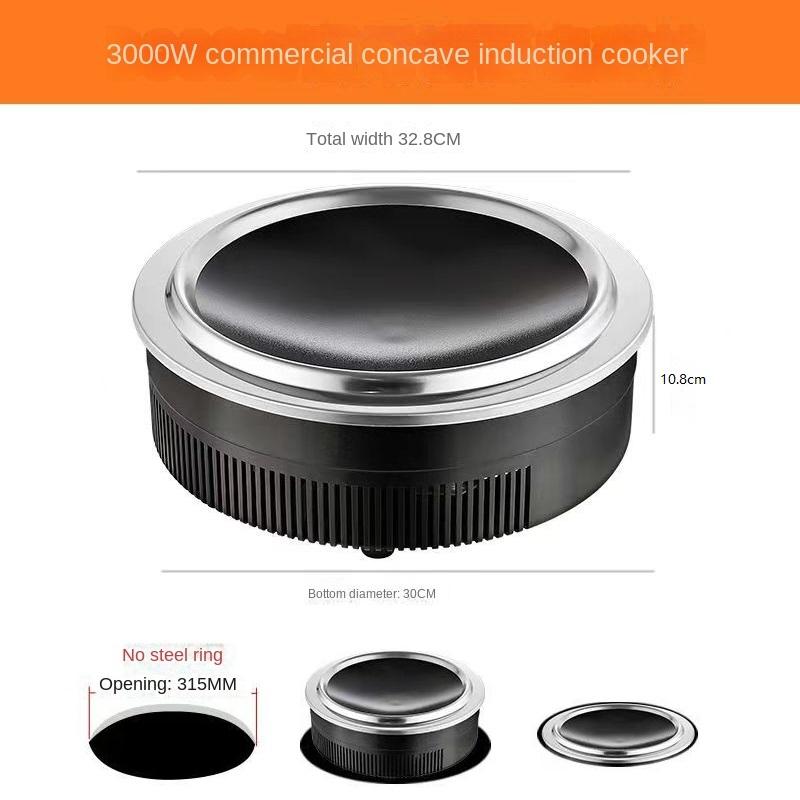 

220 В Коммерческие индукционные плиты Высокомощные круглые встроенные плиты с управлением плитой Железный горшок для тушения Вогнутый тип индукционной плиты