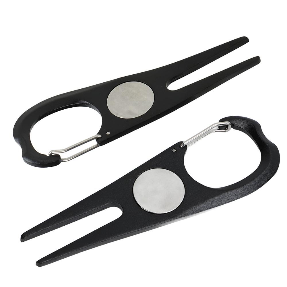 2PCS Foldable Design Golf Divot Tool Aluminum Alloy Shell Golf Fork Golf Course Care