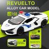 1:32 Revuelto SVJ63 Model Sports Car Toys Alloy Diecast Miniature Police Cars Sound Light Doors Opened Pull Back Toy Supercars