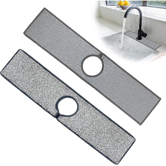 Bimkole 2 PCS Faucet Absorbent Mat, Kitchen Faucet Sink Splash Guard Wraparound Cloth Pads Sink Splash Absorbent Pad for Kitchen Bathroom Faucet