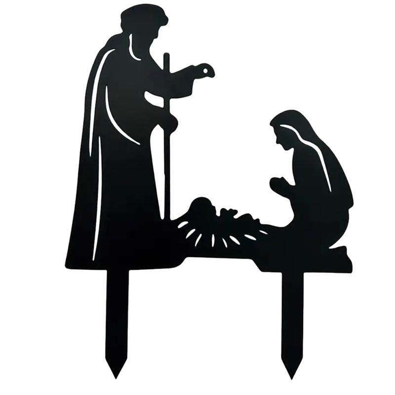 Nativity Scene Silhouette Nativity Figurines Set Christmas Nativity Ornament Nativity Holy Family For Fence Patio Durable E