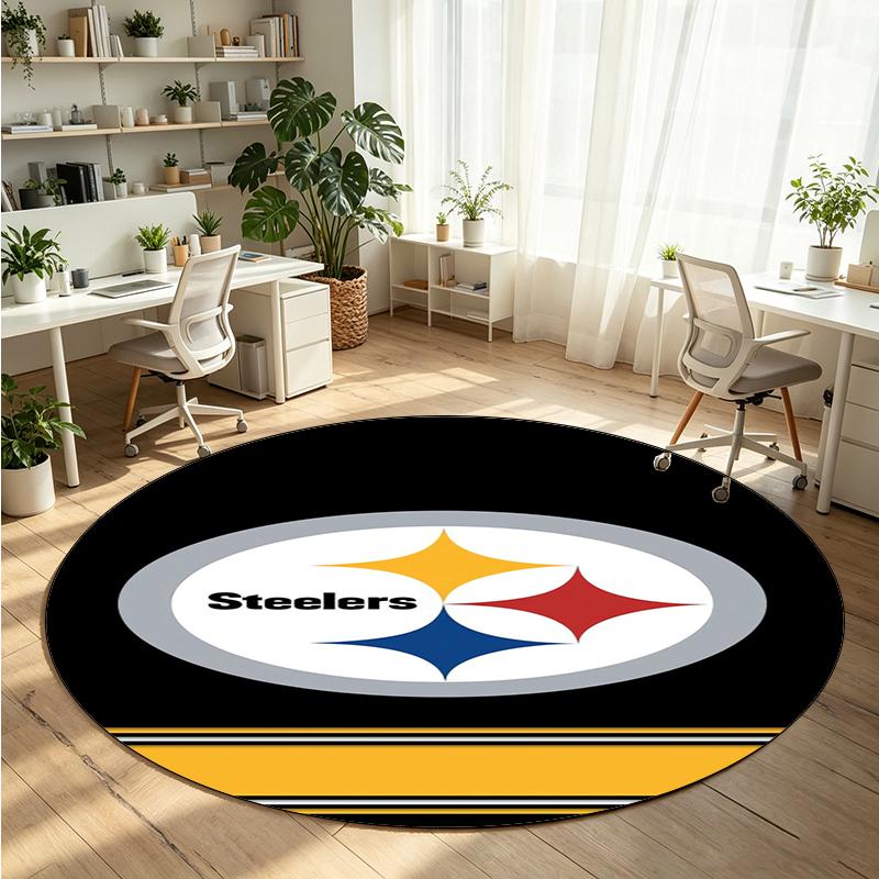 Pittsburgh Steelers Printed Round Crystal Velvet Rug Soft Non Slip Floor Carpet For Bedroom Holiday Gift