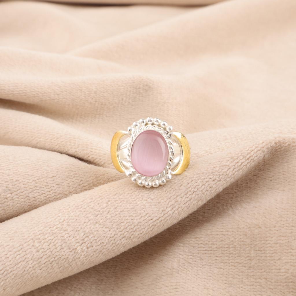 Natural Pink Cat's Eye Gemstone 925 Solid Silver Jewelry Women's Designer Ring RR-61-38