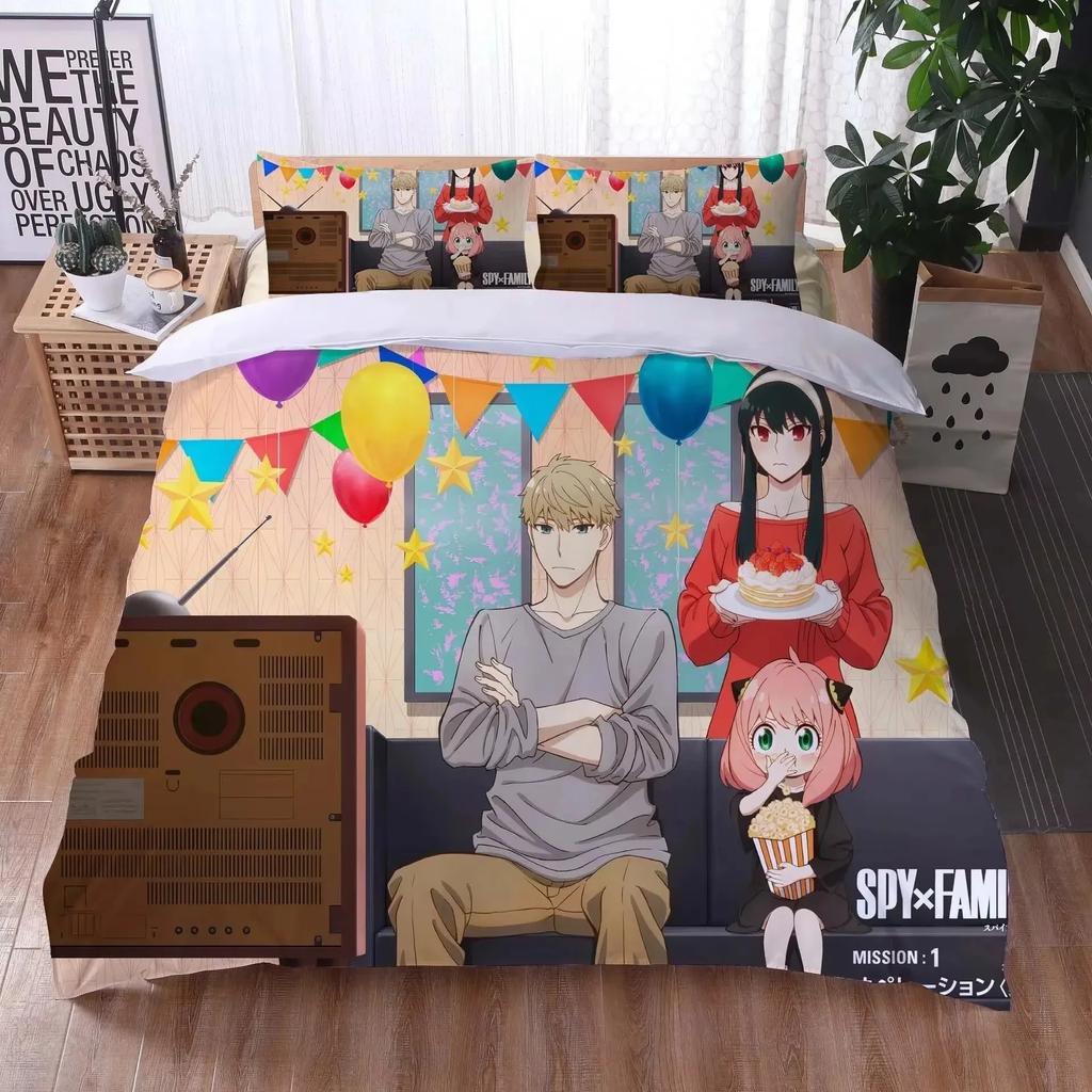 Anime Spy Family Anya Sängkläder Set Pojkar Flickor Twin Queen Size Påslakan Örngott Säng Pojkar Vuxen Mode Hemtextil