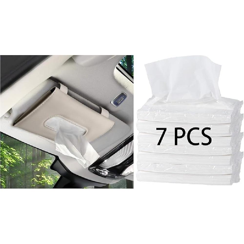 Black Car Tissue Holder With 7 PCS Tissue Refill, Sun Visor Napkin Holder, Car Tissue Box For Sun Visor, Paper Dispenser For Auto, Car Case Refill