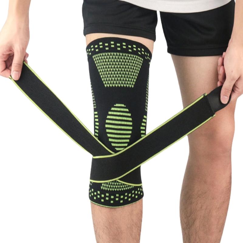 

Knee Brace with Strap for Knee Pains Knee Compression Sleeve for Joint Pains Relief,Knee Support for Working Running M чёрный/зелёный