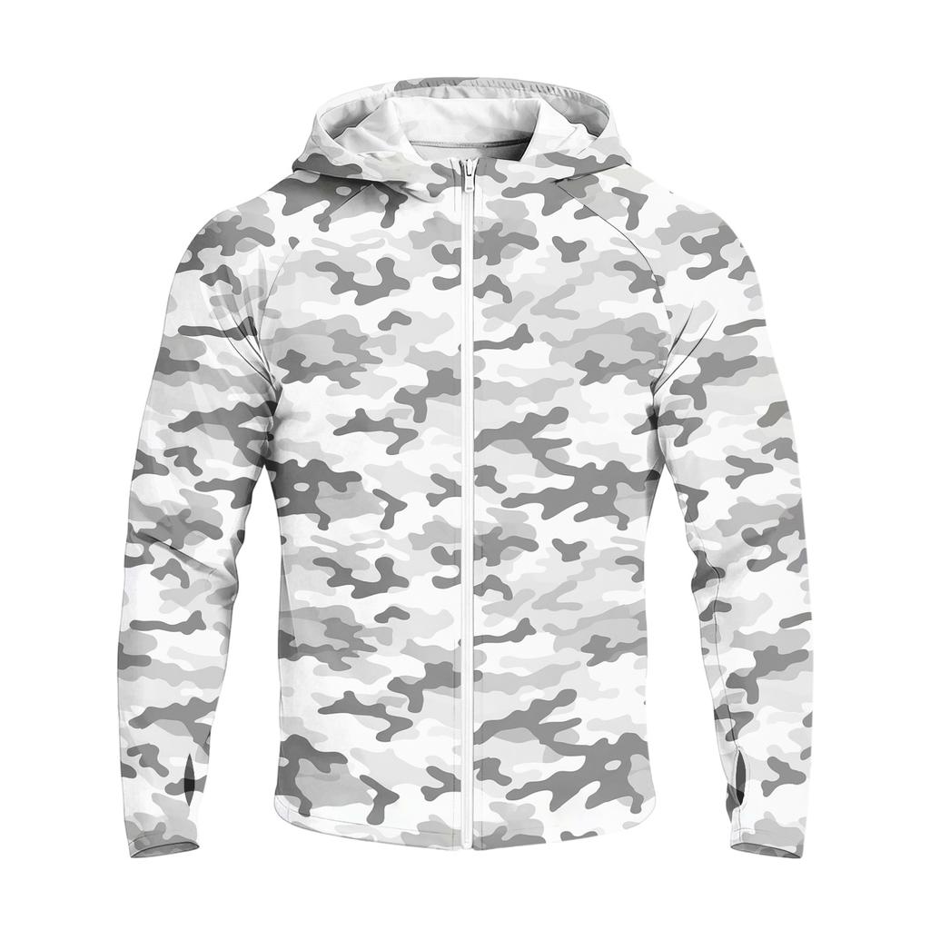 Men's Sun Jacket with Hood - Long Sleeve Raglan Camouflage Print, Casual Summer Outdoor Jacket