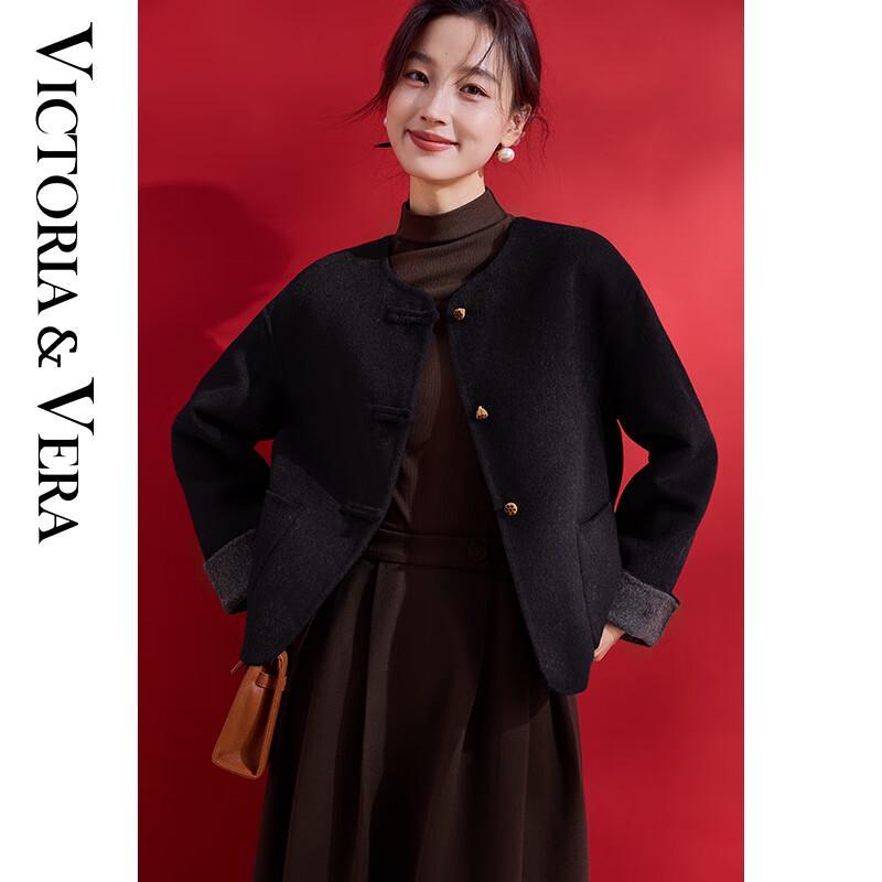 VICTORIA&VERA Elegant Chinese Style Lotus Button Wool Blend Short Coat