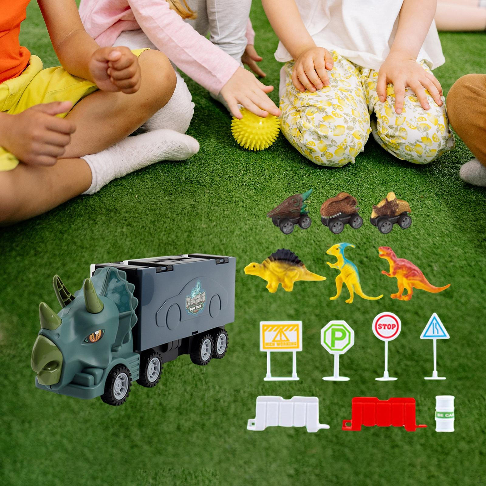 

Dinosaur Transport Truck Toy Carrier Smooth for Birthday Gifts Age 3-6 Triceratops
