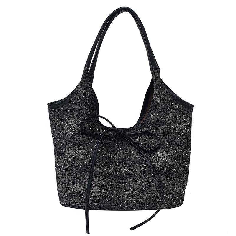 

New Bow Large Capacity Versatile Commuter Tote Bag Women s Premium Denim Shoulder Tote Bag Women s чёрный