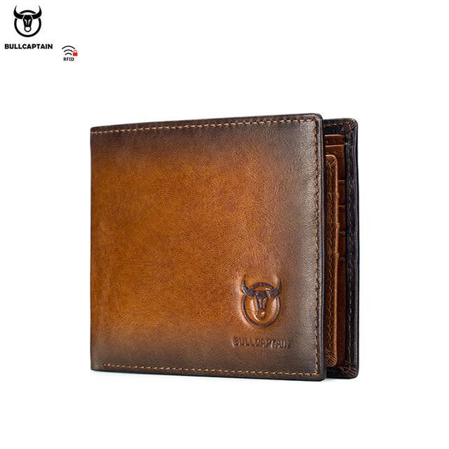 BULLCAPTAIN RFID-skjerming Herre Ekte Skinn Lommebok Dobbel Fold Slank Lommebok Multi-kort Kortpakke ID-veske