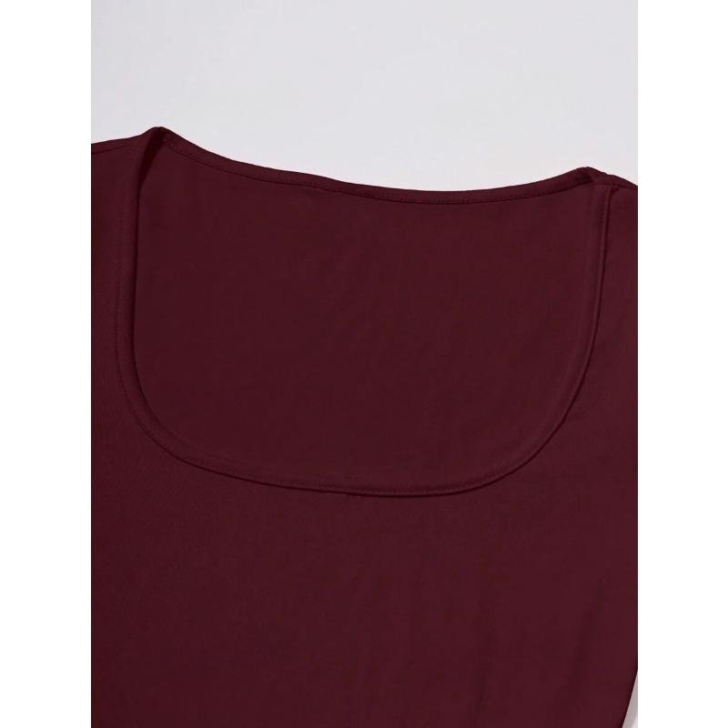 YYFS Women's Fashion Casual Spring Fall Solid Color Print Long Sleeve Square Collar Blouses & Shirts