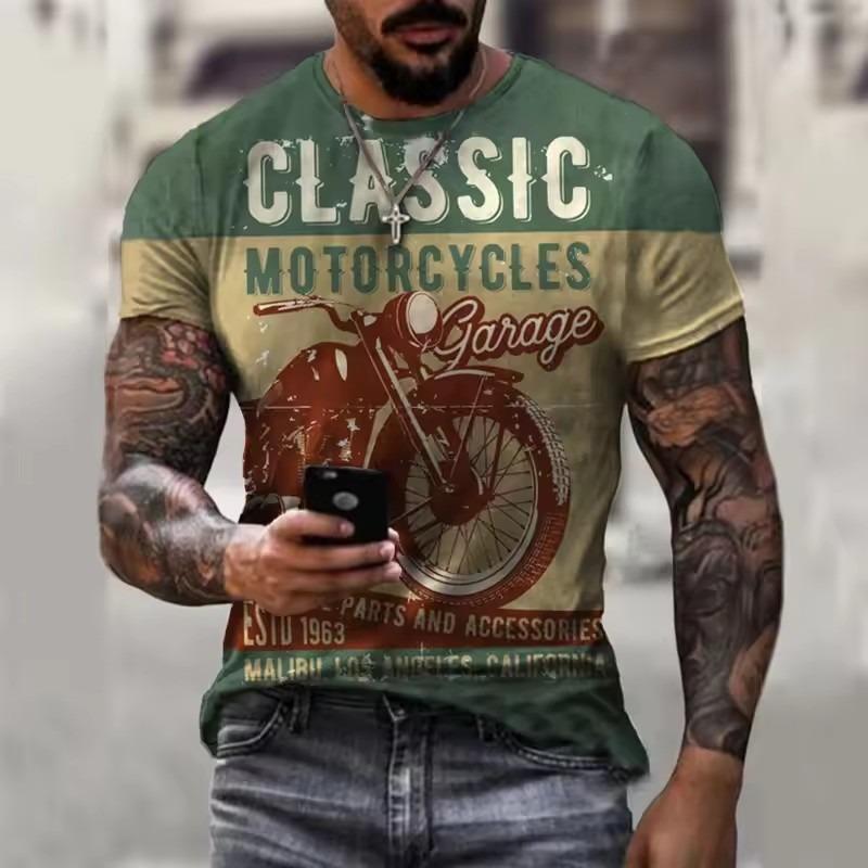 Men's Retro Motorcycle T-Shirt Riding Suit 3D Printing