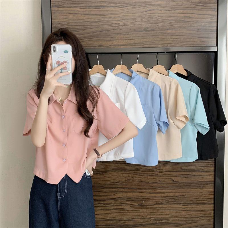 

Женская футболка с коротким рукавом и воротником поло, лето, новая, французский темперамент, дизайн высокого класса, нишевый короткий топ One size