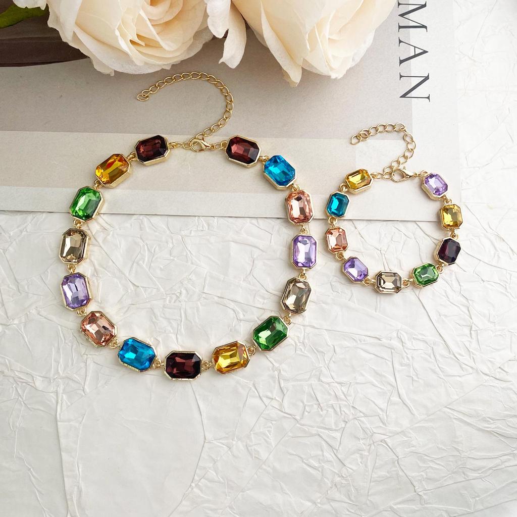 Spring/Summer Colorful Diamond Choker - Women's High-End, Versatile Design Clavicle Necklace