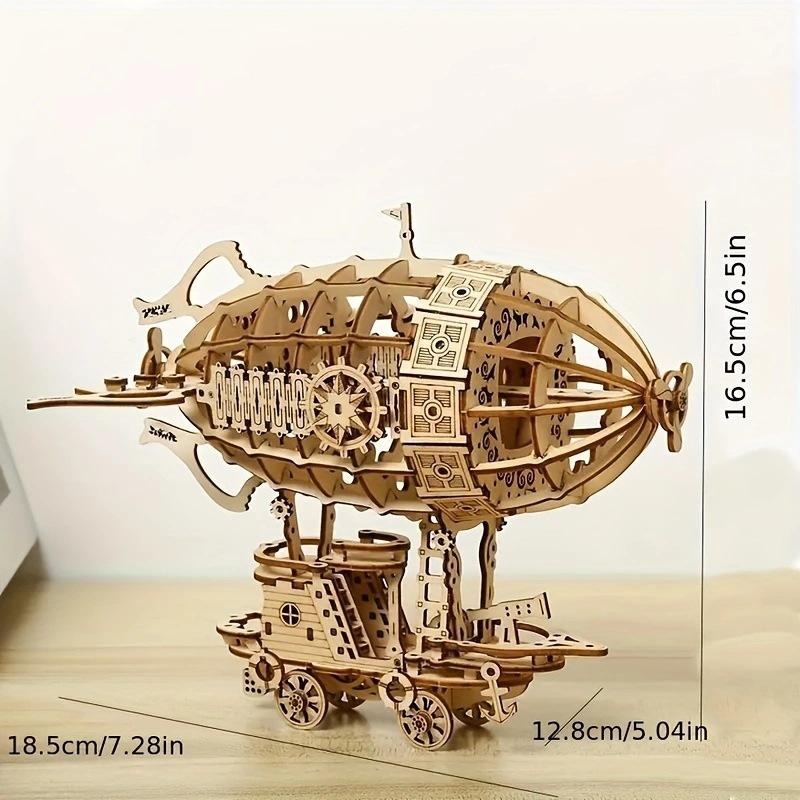 New 3D Wooden Airship Mechanical Model Kit - Adult Puzzle, Handmade Assembly, Christmas Halloween Gift, Home Decoration