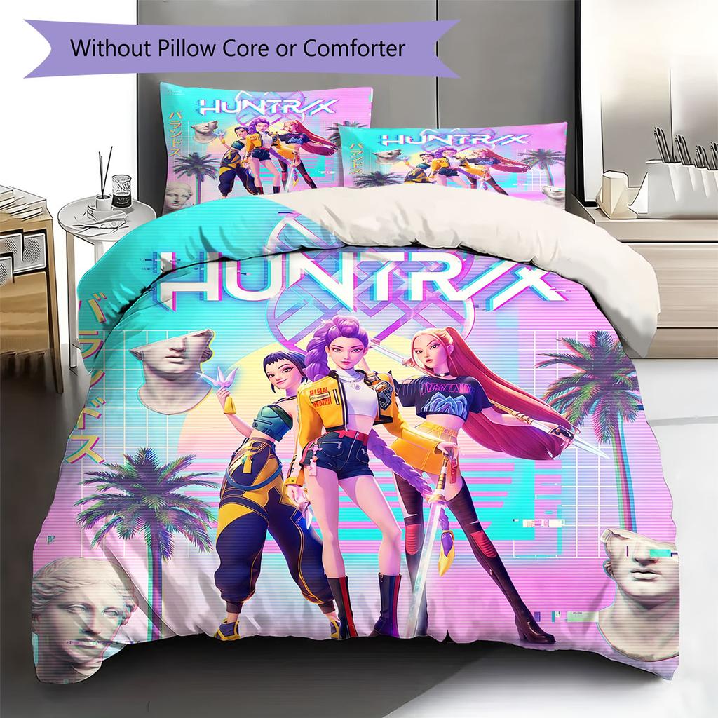 kpop hunter Pattern Bedding Quilt Set Quilt Cover Pillowcase Home Decoration Birthday Gift (1 * duvet cover + 2 * pillowcase, without core)