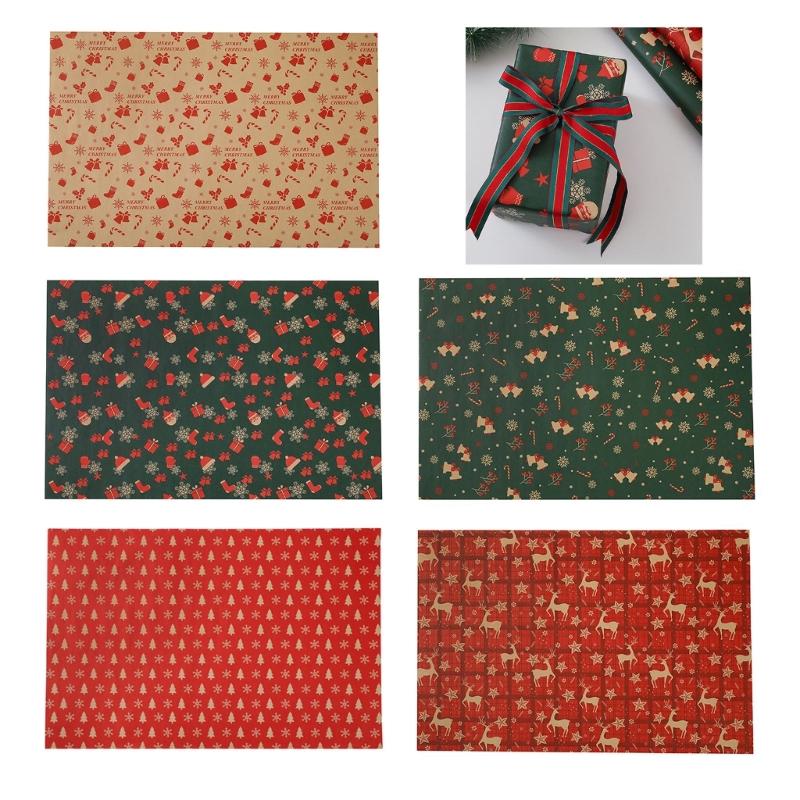 Christmas Themed Wrapping Paper Set 5 Pack 50x74cm Thick Recyclable Materials Assorted Seasonal Artwork