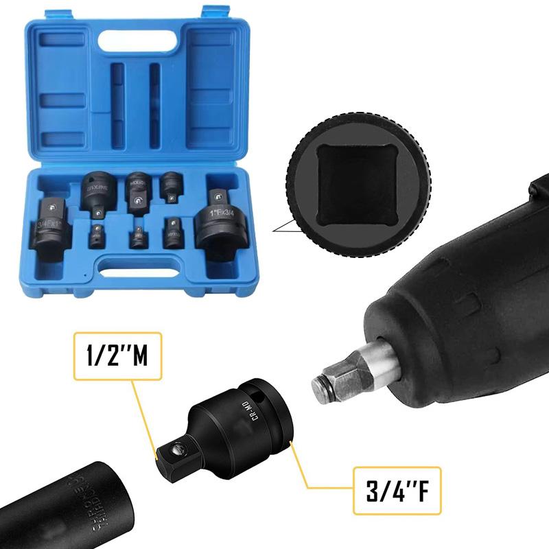 8-teiliger Schlagschrauber-Steckschlüssel-Adapter und Reduzierstück-Satz. Antriebssteckschlüssel-Adapter-Satz mit robustem Koffer für Schlagschrauber-Umbauten