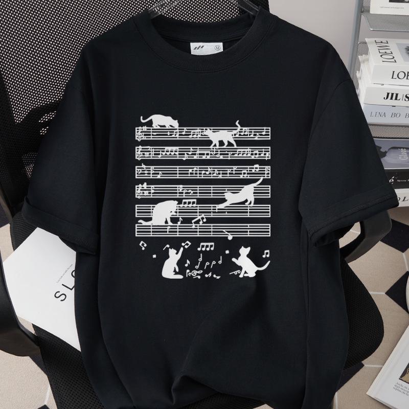 Cat Home Wrecker Creative Print T-shirt, Loose Fit, High-Quality Pure Cotton, Short Sleeve, Slightly Dropped Shoulder, Style 1002-1