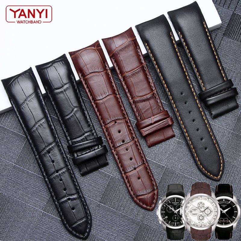 Echtes Leder Uhrenarmband 22mm 23mm 24mm für Tissot T035.407A T035.617A 627A Uhrenarmbänder Armbänder Schmetterlingsverschluss