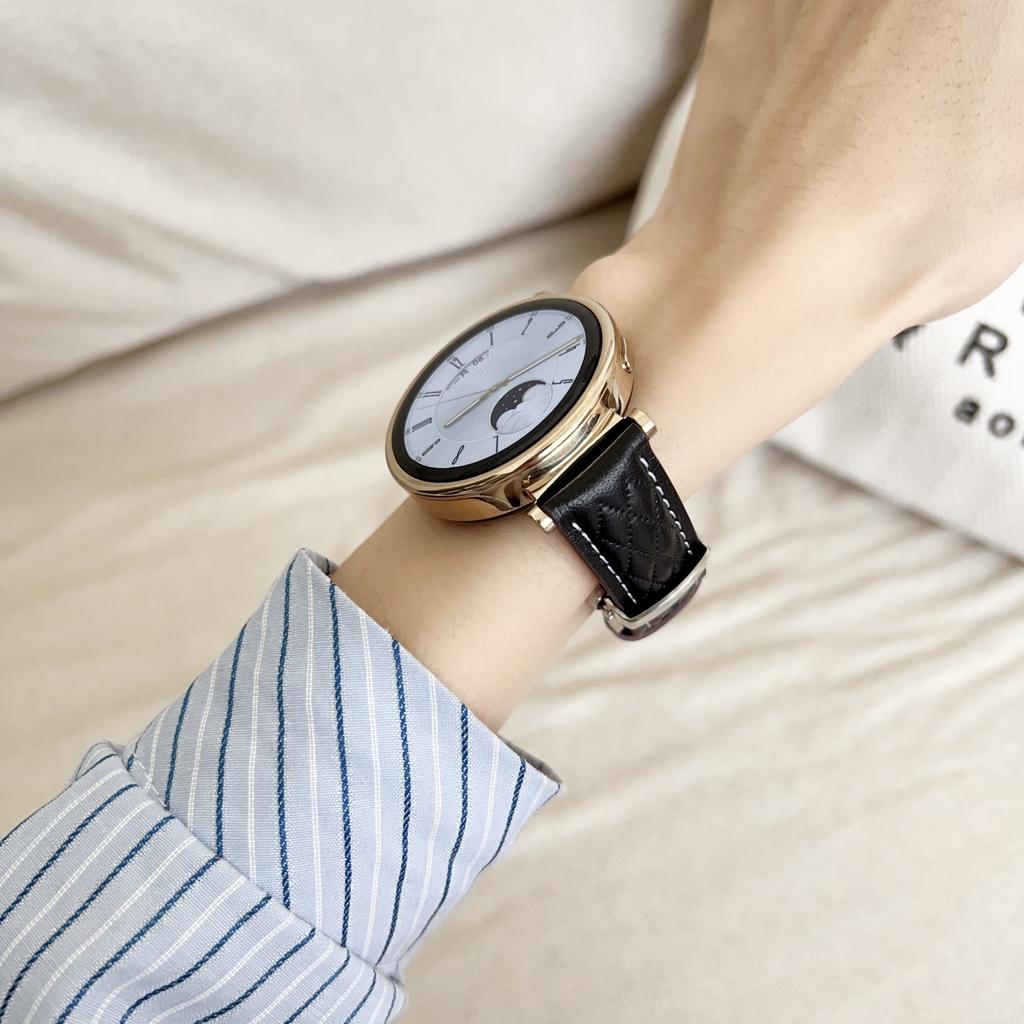 Pasek do zegarka 18mm dla Huawei Watch GT 5 Pro 42mm/GT 5 41mm/GT 4 41mm/Garmin Venu 3S, Pasek ze skóry bydlęcej z wzorem diamentowym