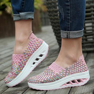 Damen Sneaker Canvas Schuhe Keile Erhöhte Dicke Plateau Schuhe Frau Gewebt Atmungsaktiv Lässige Sneaker Damen Tenis Feminino